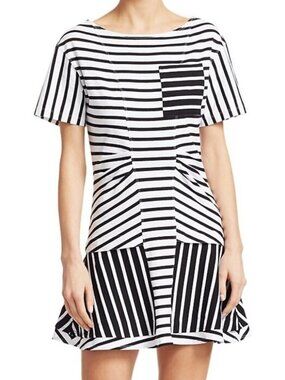10 Crosby Derek Lam Black and White Striped Short Sleeve Dress